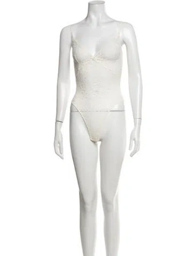 Pre-owned Doen Nylon Lace Pattern Bodysuit W/ Tags In White