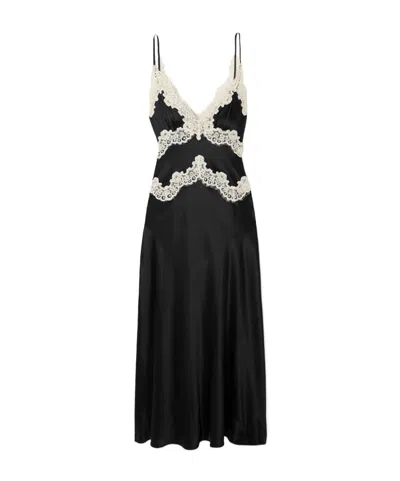 Doen Obelia Corded Lace-trimmed Silk-satin Midi Dress In Black