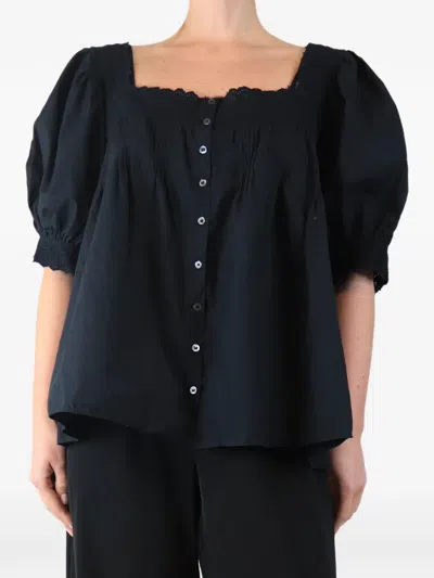 Pre-owned Doen Off-shoulder Button-down Blouse In Black
