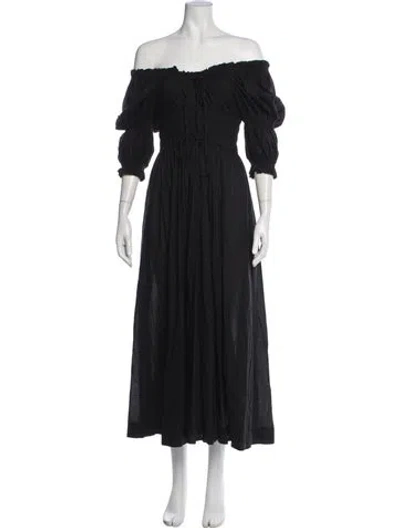 Pre-owned Doen Off-the-shoulder Long Dress In Black