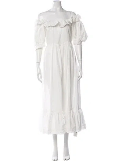 Pre-owned Doen Off-the-shoulder Long Dress In White