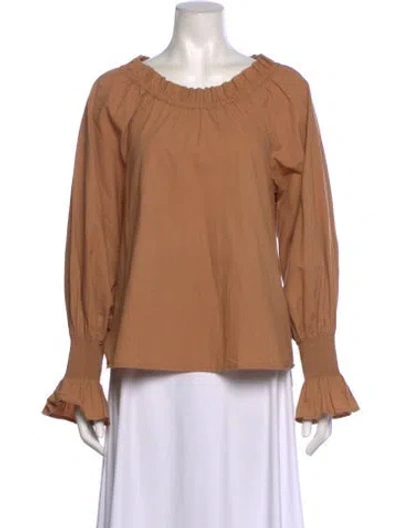Pre-owned Doen Off-the-shoulder Long Sleeve Blouse In Neutral