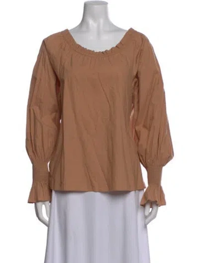 Pre-owned Doen Off-the-shoulder Long Sleeve Blouse In Neutral