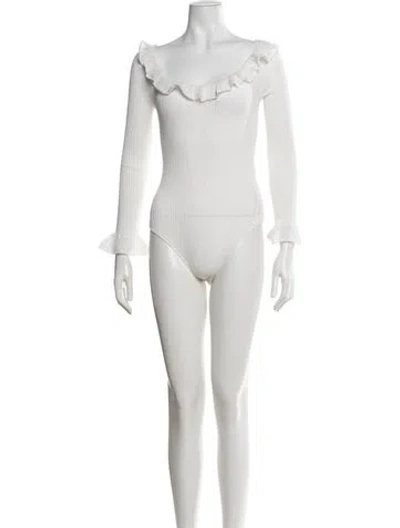 Pre-owned Doen Off-the-shoulder Long Sleeve Bodysuit W/ Tags In White