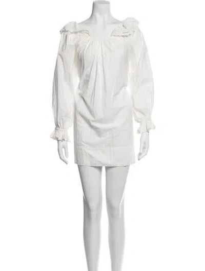 Pre-owned Doen Off-the-shoulder Mini Dress In White
