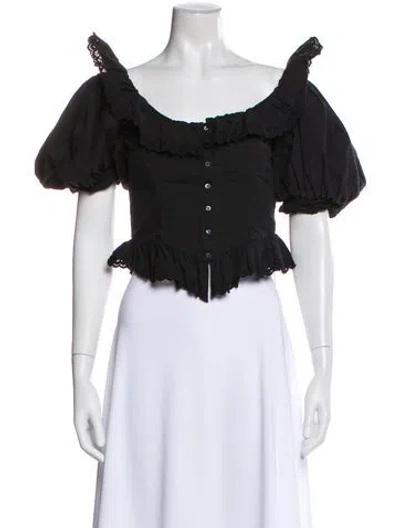 Pre-owned Doen Off-the-shoulder Short Sleeve Blouse In Black