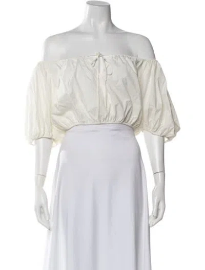 Pre-owned Doen Off-the-shoulder Short Sleeve Blouse In White