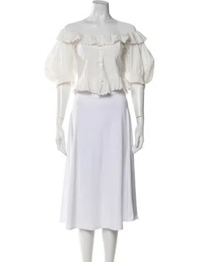 Pre-owned Doen Off-the-shoulder Short Sleeve Blouse In White