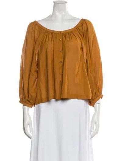 Pre-owned Doen Off-the-shoulder Three-quarter Sleeve Blouse In Yellow