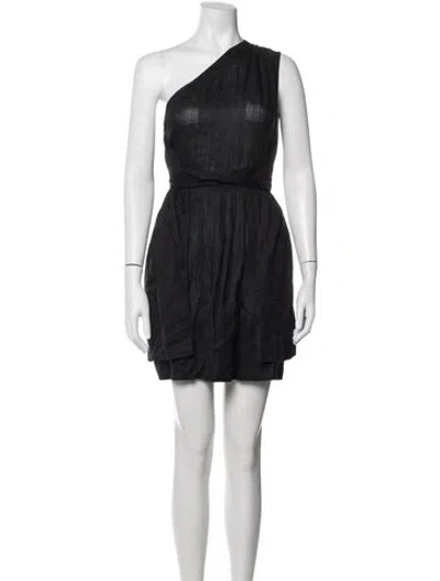 Pre-owned Doen One-shoulder Mini Dress In Black