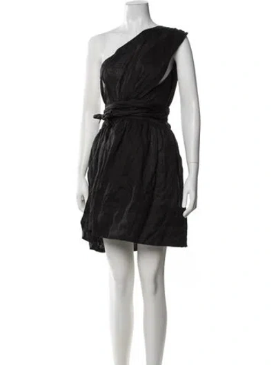 Pre-owned Doen One-shoulder Mini Dress In Black