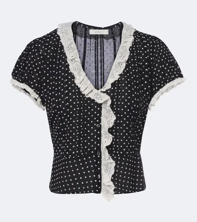 Doen Dôen Orella Polka-dot Cotton Voile Top In Black