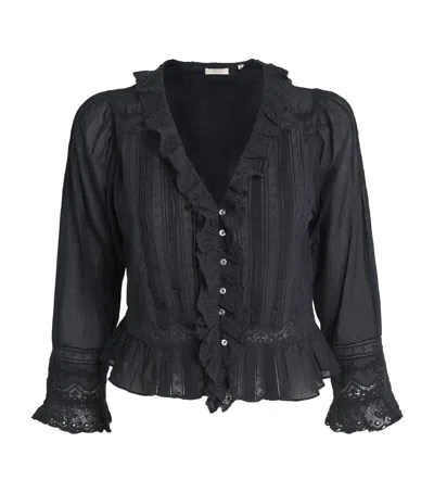 Doen Organic Cotton Lace-trim Eldoris Blouse In Black