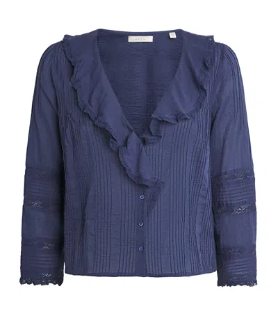Doen Organic Cotton Lace-trim Huguette Blouse In Blue