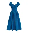 Doen Quinn Tie-detailed Shirred Cotton-poplin Midi Dress In Blue