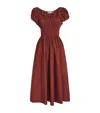 Doen Quinn Puff-sleeve Smocked Dress In Red
