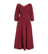 Doen Quintessa Tie-detailed Shirred Organic Cotton-poplin Midi Dress In Burgundy