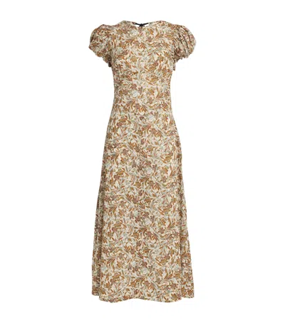 Doen Rhodia Floral-print Organic Cotton-voile Midi Dress In Brown