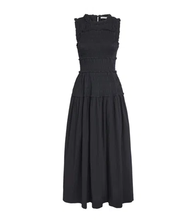 Doen Dôen Organic Cotton Shirred Mallory Midi Dress In Black