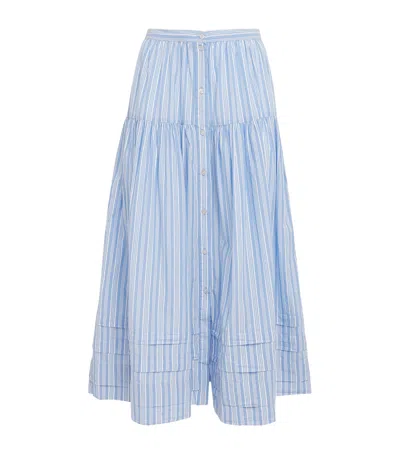 Doen Dôen Organic Cotton Stripe Marceline Maxi Skirt In Blue
