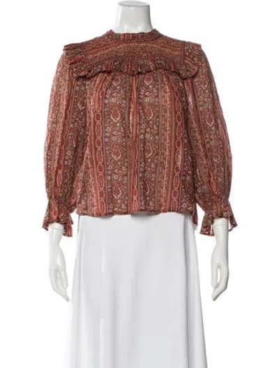 Pre-owned Doen Paisley Print Crew Neck Blouse In Brown
