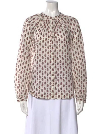 Pre-owned Doen Paisley Print Crew Neck Blouse In White