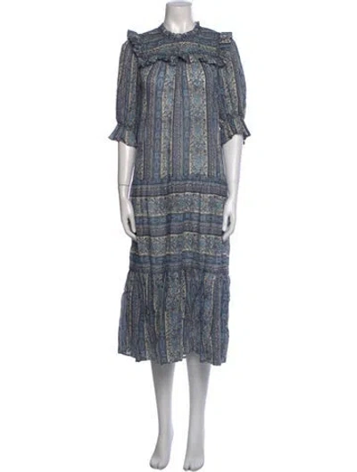 Pre-owned Doen Paisley Print Long Dress In Blue