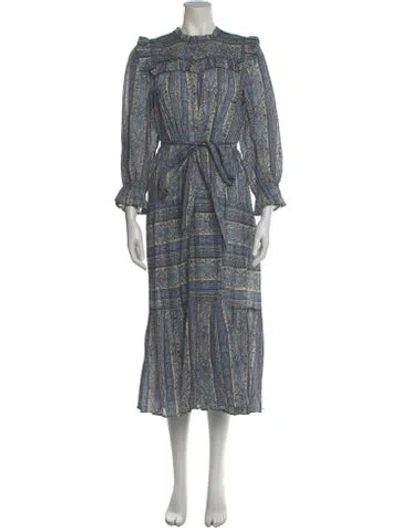 Pre-owned Doen Paisley Print Long Dress In Blue