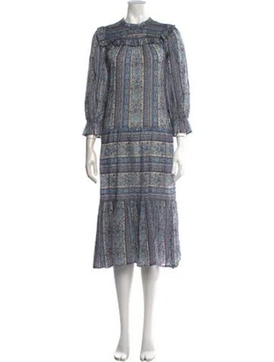 Pre-owned Doen Paisley Print Long Dress In Blue