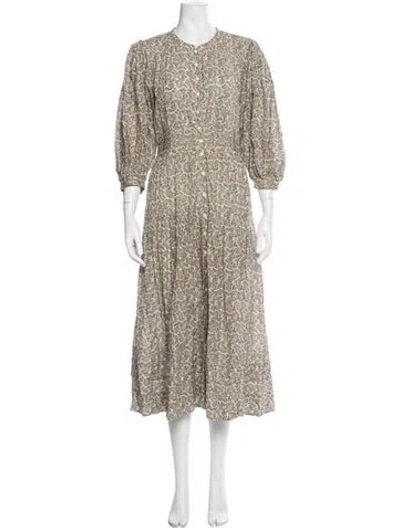 Pre-owned Doen Paisley Print Long Dress In Green