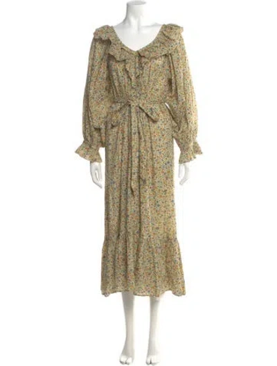 Pre-owned Doen Paisley Print Long Dress In Neutral
