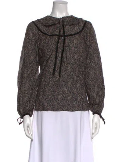 Pre-owned Doen Paisley Print Long Sleeve Blouse In Black
