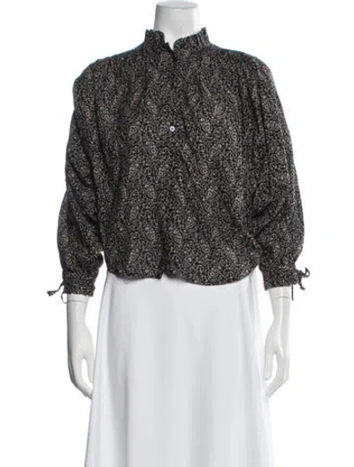 Pre-owned Doen Paisley Print Long Sleeve Blouse In Black