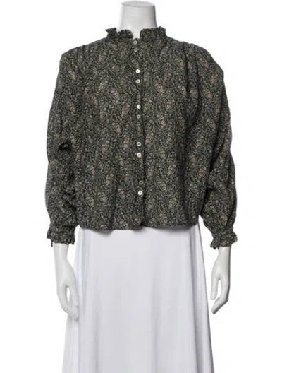 Pre-owned Doen Paisley Print Long Sleeve Blouse In Black