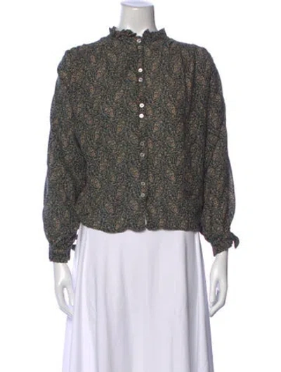 Pre-owned Doen Paisley Print Long Sleeve Blouse In Black