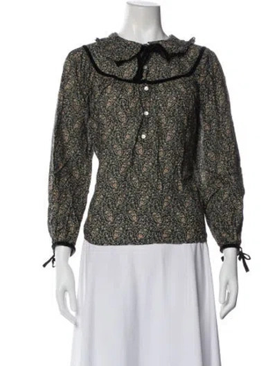 Pre-owned Doen Paisley Print Long Sleeve Blouse In Blue