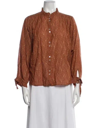 Pre-owned Doen Paisley Print Long Sleeve Blouse In Brown