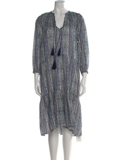 Pre-owned Doen Paisley Print Midi Length Dress In Blue