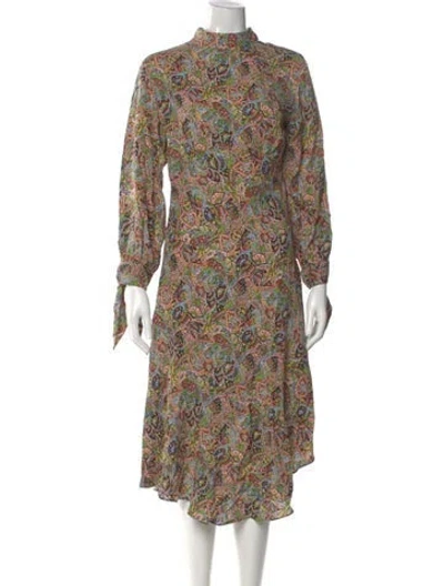 Pre-owned Doen Paisley Print Midi Length Dress In Green