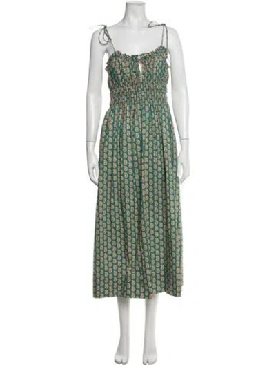 Pre-owned Doen Paisley Print Midi Length Dress In Green