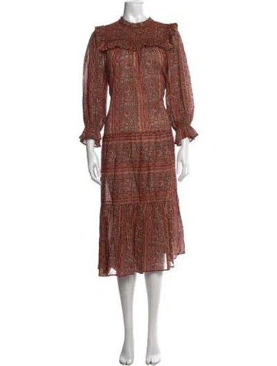 Pre-owned Doen Paisley Print Midi Length Dress W/ Tags In Red
