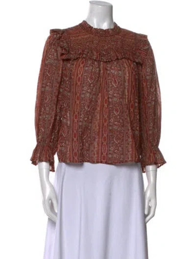 Pre-owned Doen Paisley Print Mock Neck Blouse In Brown