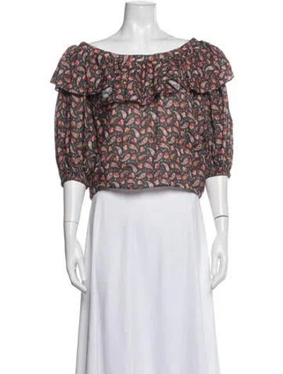 Pre-owned Doen Paisley Print Off-the-shoulder Blouse In Blue/white