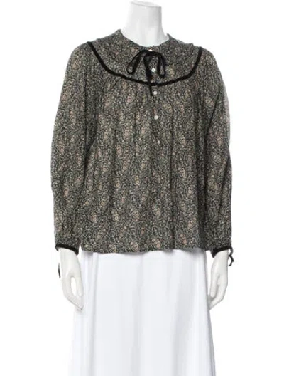 Pre-owned Doen Paisley Print Tie Neck Blouse In Black