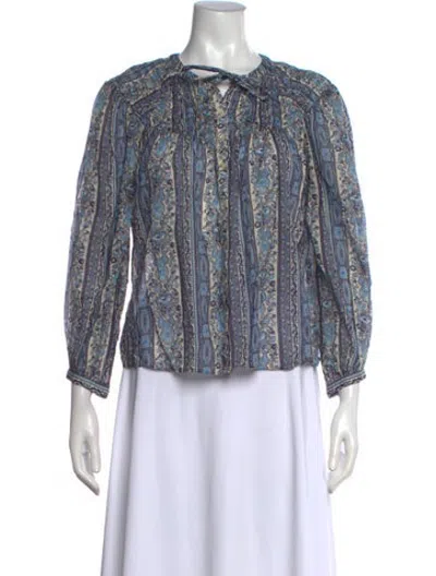 Pre-owned Doen Paisley Print Tie Neck Blouse In Blue