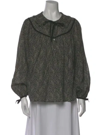 Pre-owned Doen Paisley Print Tie Neck Blouse In Green