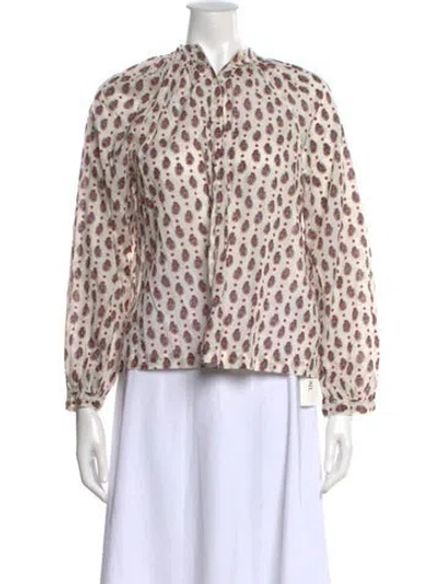 Pre-owned Doen Paisley Print Tie Neck Blouse In White