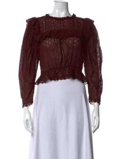 Pre-owned Doen Patterned Crew Neck Blouse In Burgundy