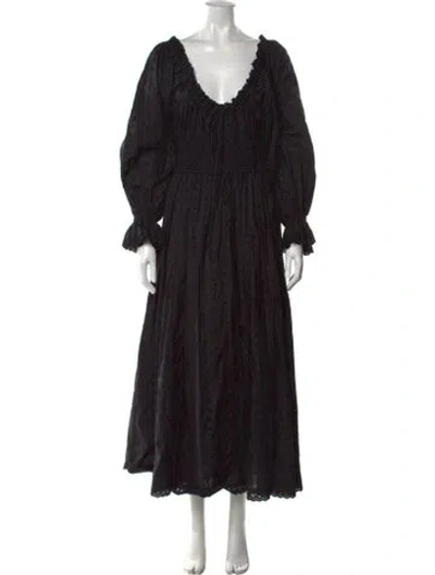 Pre-owned Doen Patterned Long Dress In Black