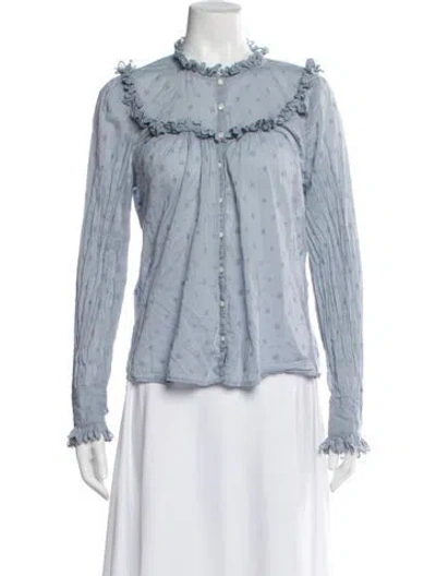 Pre-owned Doen Patterned Long Sleeve Blouse In Blue